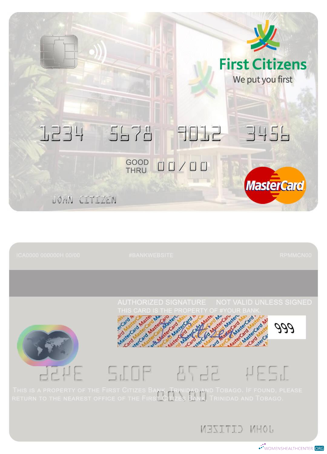 Download Trinidad and Tobago First Citizes Bank mastercard Photoshop template